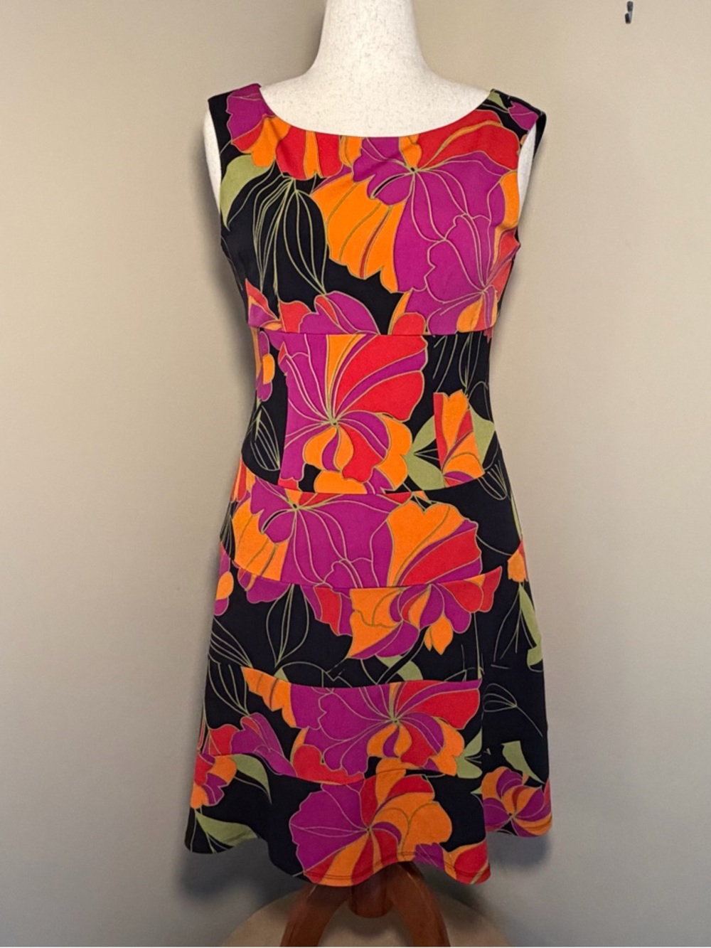 Joseph Ribkoff Dress Womens Size 10 Black Floral Sleeveless A-Line Knee Length